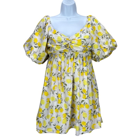 Trixxi Dresses & Skirts - Trixxi Women's XL Lemon Print Puff Sleeve Babydoll Dress‎ Lined Cottagecore